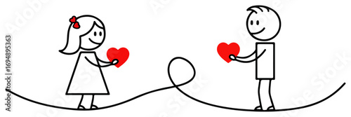 Couple Walking Tightrope Giving Hearts.