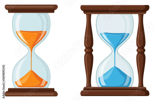 Hourglasses with Orange and Blue Sand - Time Measurement.