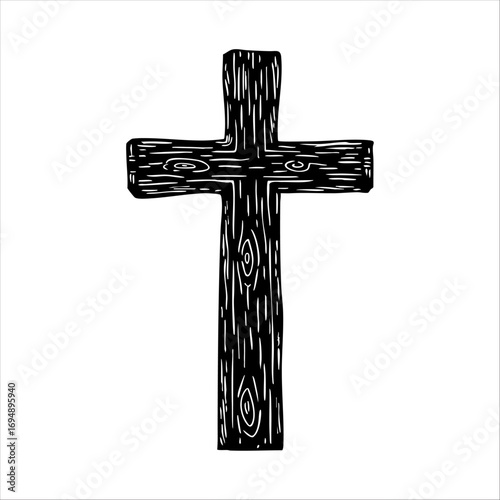 A simple yet powerful illustration of a wooden cross, conveying faith and spirituality. The textured wood grain adds a rustic and traditional feel to the symbol.