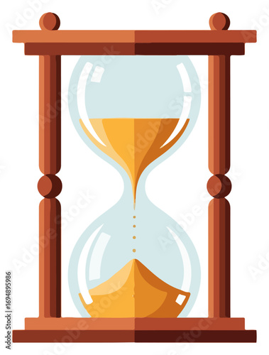 Classic Wooden Hourglass with Flowing Golden Sand.