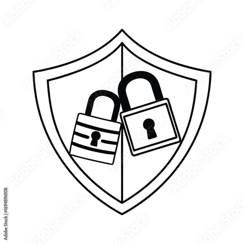 Conceptual illustration of digital security and privacy protection represented by two intertwined padlocks within a shield emblem symbolizing safety and safeguarding data