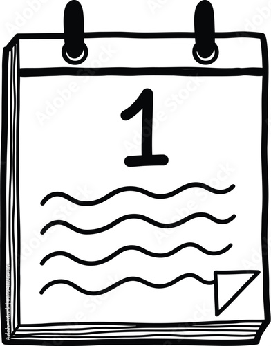 Simple hand-drawn calendar page with the number one and wavy lines, representing a new beginning or first day.
