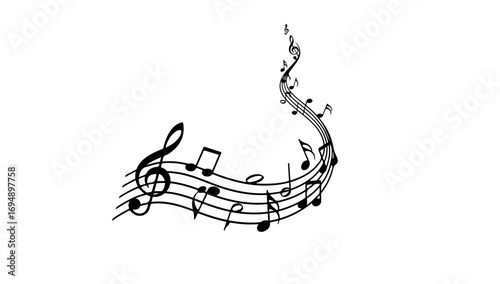 Musical Notes Flowing Upwards on a White Background.