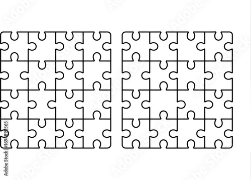 Two incomplete puzzle frames made of white pieces against a white background, representing challenges and unfinished tasks.