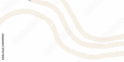 Abstract background with flowing curves of delicate pearl strands on a white canvas