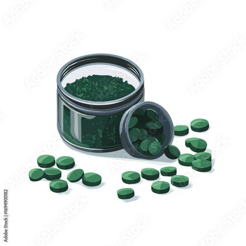 Spirulina, vector graphic, 2D flat isometric cartoon illustration on white background.
