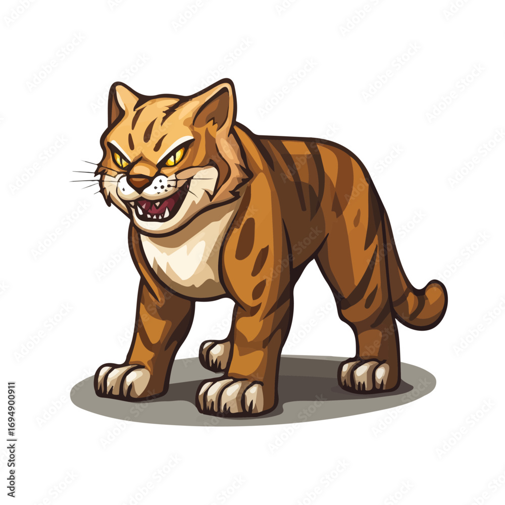 Obraz premium Wildcat, 2D isometric flat cartoon vector illustration isolated on white background.