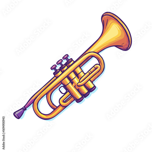 Trumpet, cartoon vector illustration, flat 2D isometric style, white background.