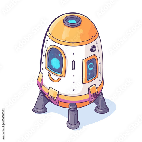 Space Capsule, cartoon vector illustration, flat 2D isometric style, white background.