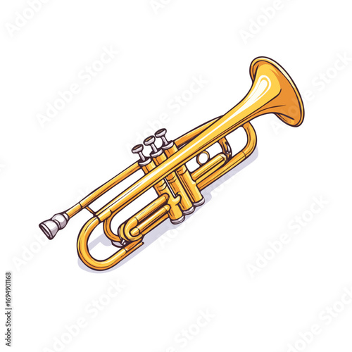 Trumpet, vector graphic, 2D flat isometric cartoon illustration on white background.
