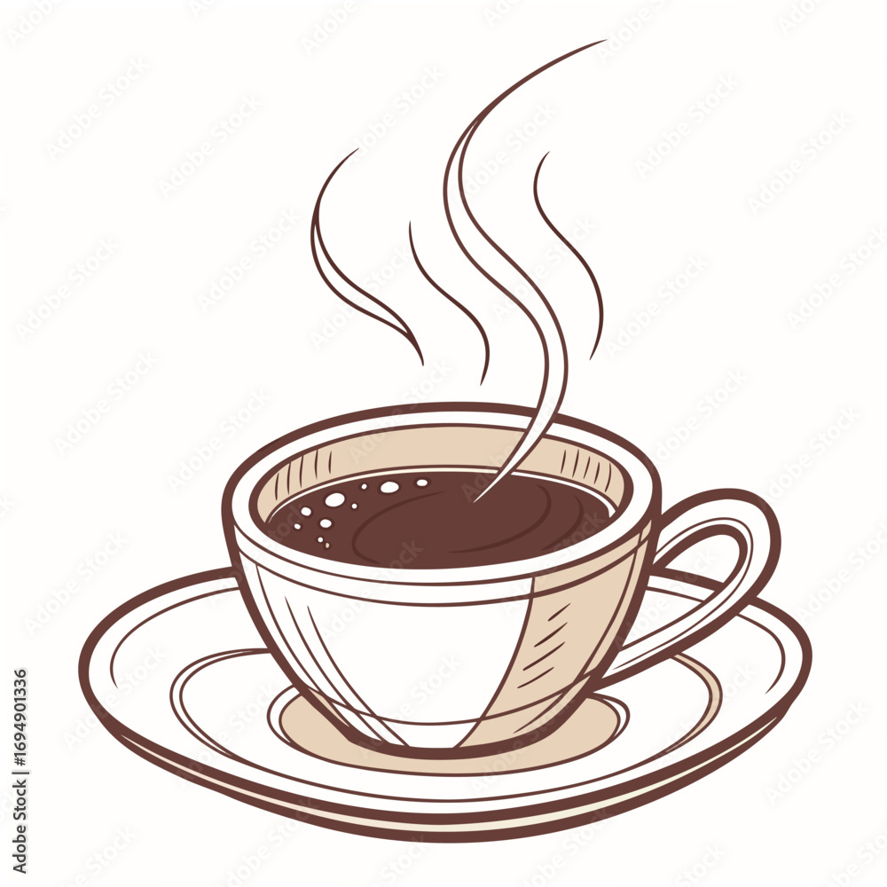 Obraz premium Steaming Cup of Coffee on a Saucer with Swirling Steam beverage