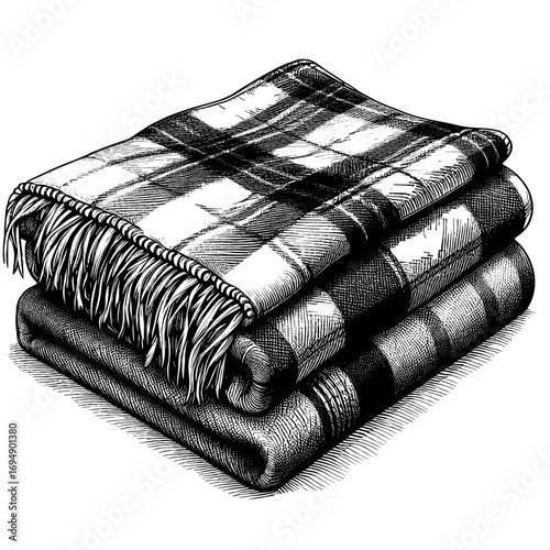 Folded checkered blanket in monochrome style for warmth