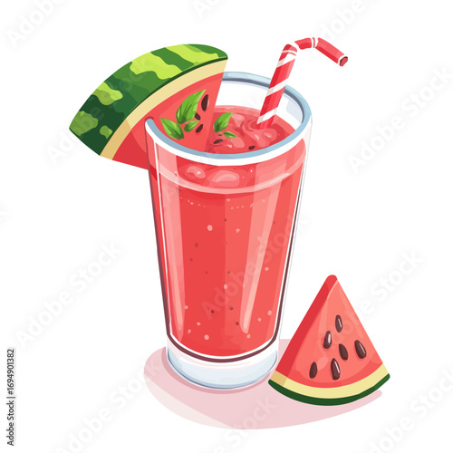 Watermelon Juice, 2D isometric flat cartoon vector illustration isolated on white background.