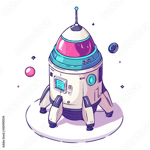 Space Capsule, cartoon vector illustration, flat 2D isometric style, white background.