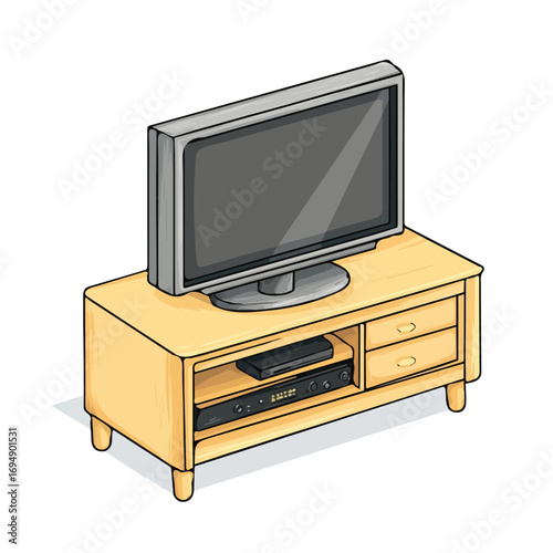TV Stand, cartoon vector illustration, flat 2D isometric style, white background.