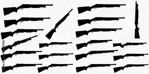 Diverse collection of black long gun silhouettes, including rifles and shotguns, arranged in various orientations.