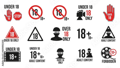 18 Plus Warning Sign | Under 18 Forbidden Symbol, Adults Only Censored Icon Vector