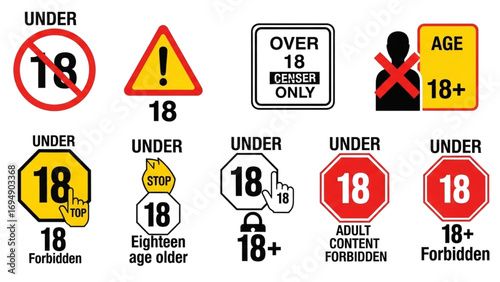 18 Plus Warning Sign | Under 18 Forbidden Symbol, Adults Only Censored Icon Vector