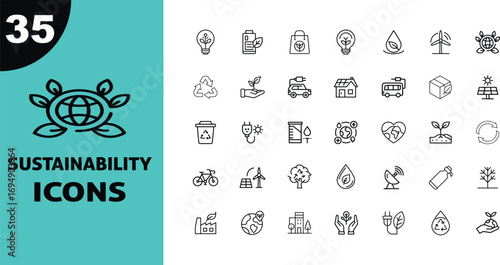 Collection of sustainability icons representing environmental concepts