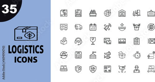 Collection of logistics and shipping icons on a white background