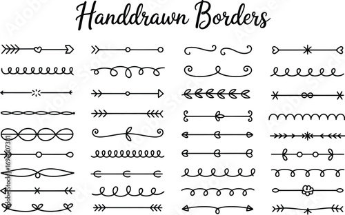 Collection of decorative hand-drawn lines and borders for creative design elements