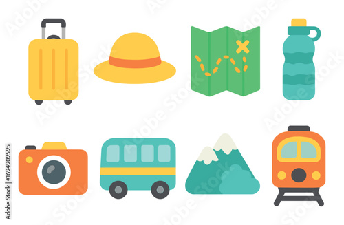 Educational tools and symbols including book, globe, backpack, and microscope