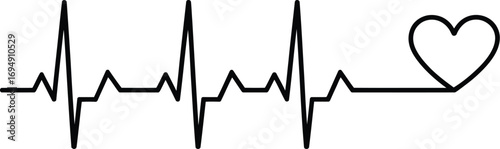 Simple electrocardiogram line with a heart symbol, representing life and health