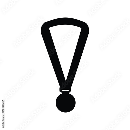 Simple monochrome illustration of a medal with a ribbon and circular pendant
