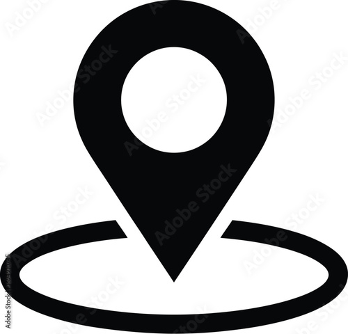 Simple black map pin icon indicating location on a white background, representing navigation and destination