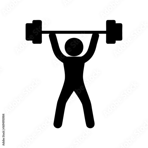 Silhouette icon of weightlifter performing overhead lift with barbell weights