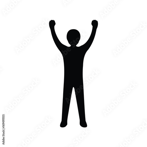 Silhouette of a triumphant person with both arms raised in celebration