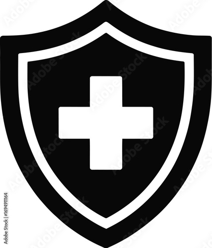 Protective shield with medical cross symbol for health and safety