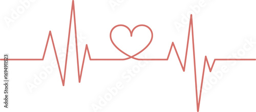 Healthy heartbeat line with a delicate heart symbol in the center