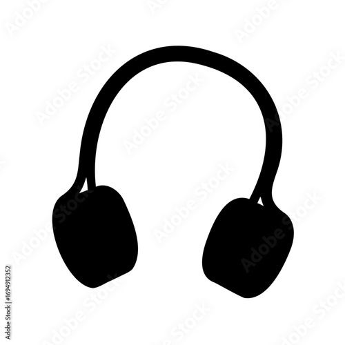 Simple black silhouette of headphones over the head on white background