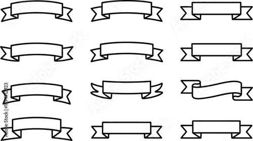 Collection of twelve different banner designs in black and white.