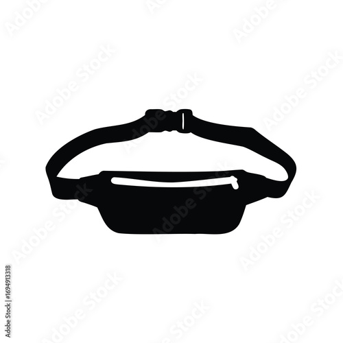Black and White Silhouette of a Fanny Pack with Adjustable Belt