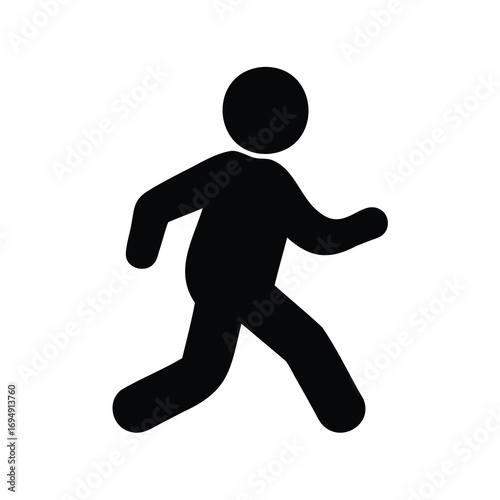 Black Silhouette Icon of a Person Running or Walking Quickly on White