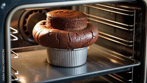  Chocolate soufflé rising in oven time