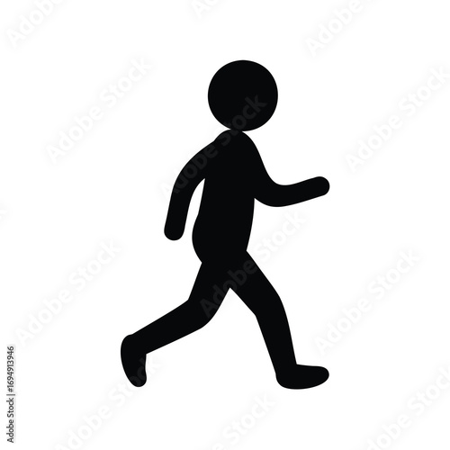 Silhouette of a walking human figure against a plain white background view