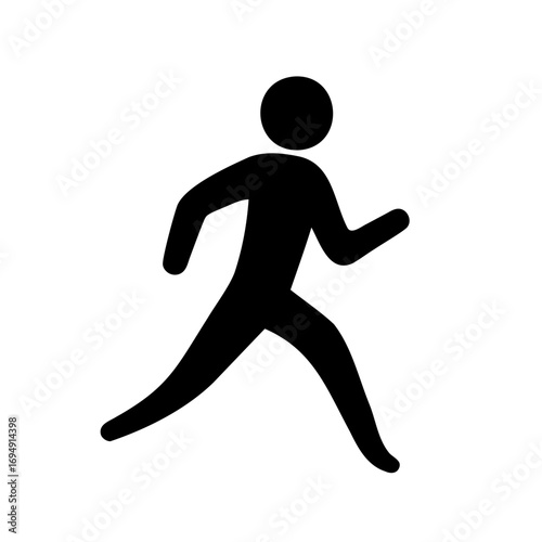 Simple black silhouette of a person running, jogging, or exercising on white