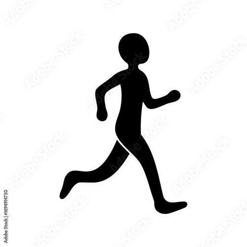 Silhouette of a person running with stylized limbs on white background