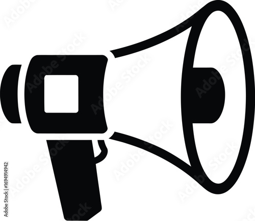 Black and white illustration of a megaphone, a tool for amplifying sound.