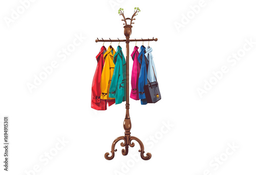 Modern coat rack isolated for storage, organization, entryway, and decoration.