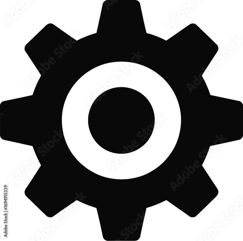 Simple black gear icon with a white central circle, commonly used to represent settings, mechanics, or industrial processes.