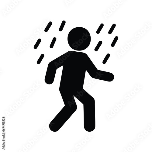 A figure is running in the rain, trying to escape the storm