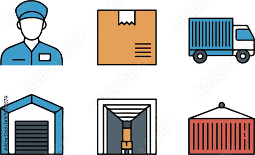 Logistics and delivery icons including truck and cargo shipping transportation