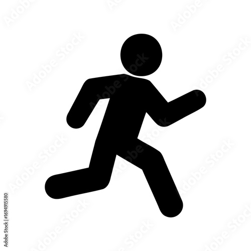 Simple stick figure running quickly across the white background representing motion