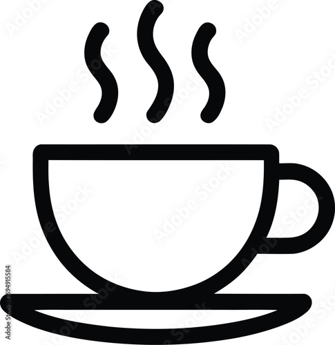 A steaming cup of coffee on a saucer.