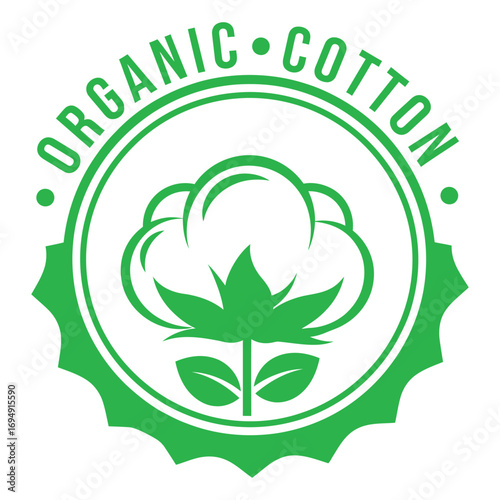 Circular stamp like icon for organic cotton isolated on white background