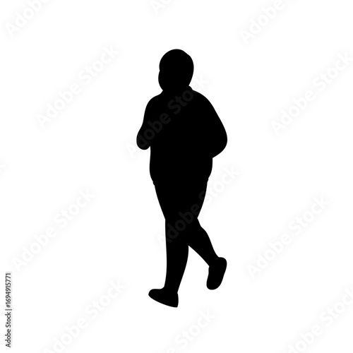 Black silhouette of an overweight person running or walking on a white background